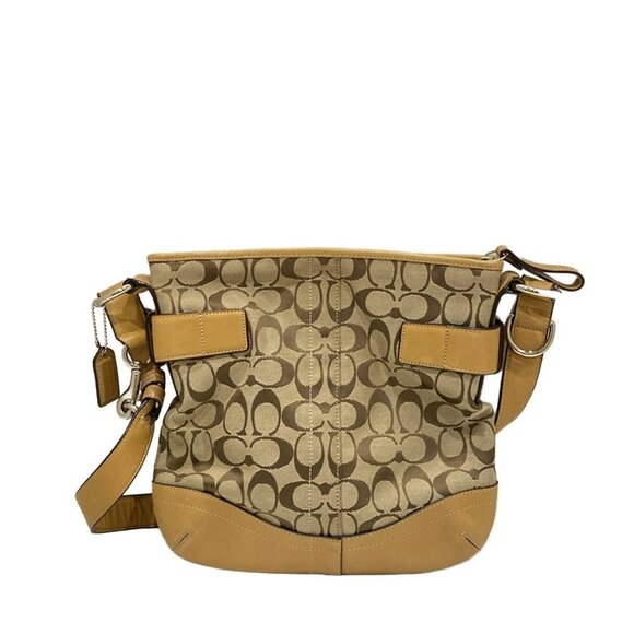 Auth COACH Signature Soft Duffle F03574 Khaki Light Brown Jacquard Leather - Picture 11 of 12